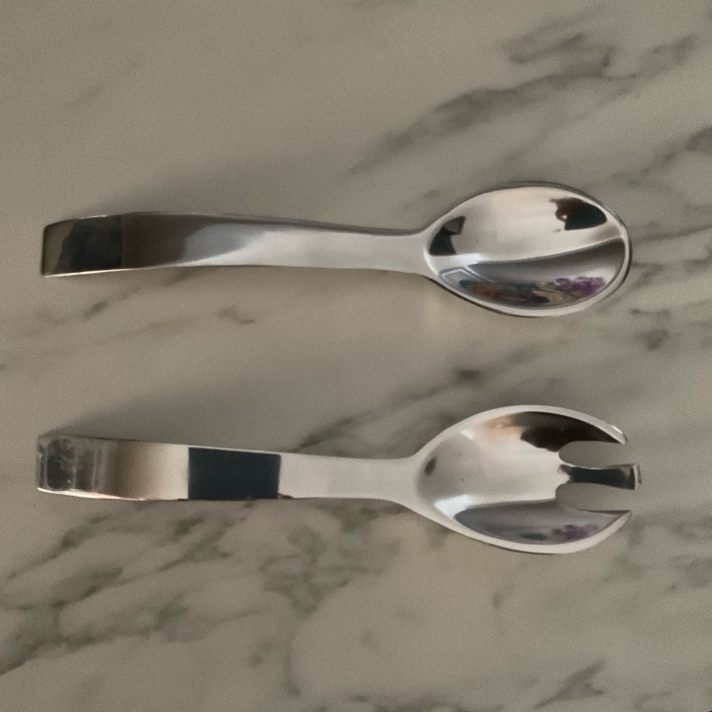 IHI Silver Tone 10.5 Inch Aluminum Salad Serving Fork & Spoon Set